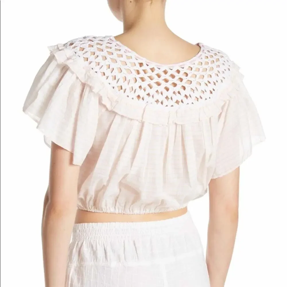 Free People Allora Allora Crochet Neck Striped Crop Top Medium NEW